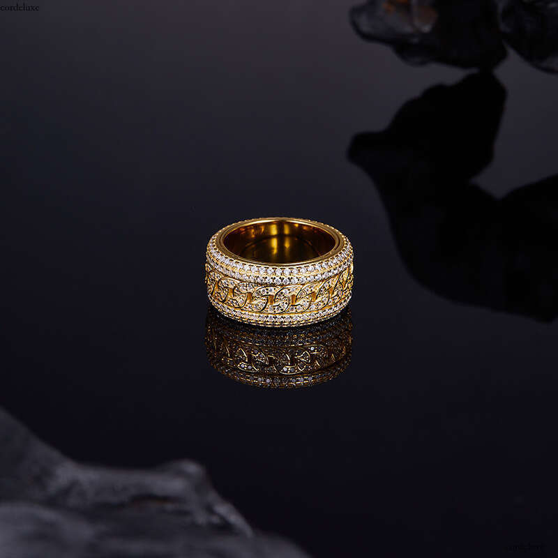 Hip Hop S Silver Inlaid Moissanite Rotatable Men's Real Gold Plated Fashion Personality Trendy Ring