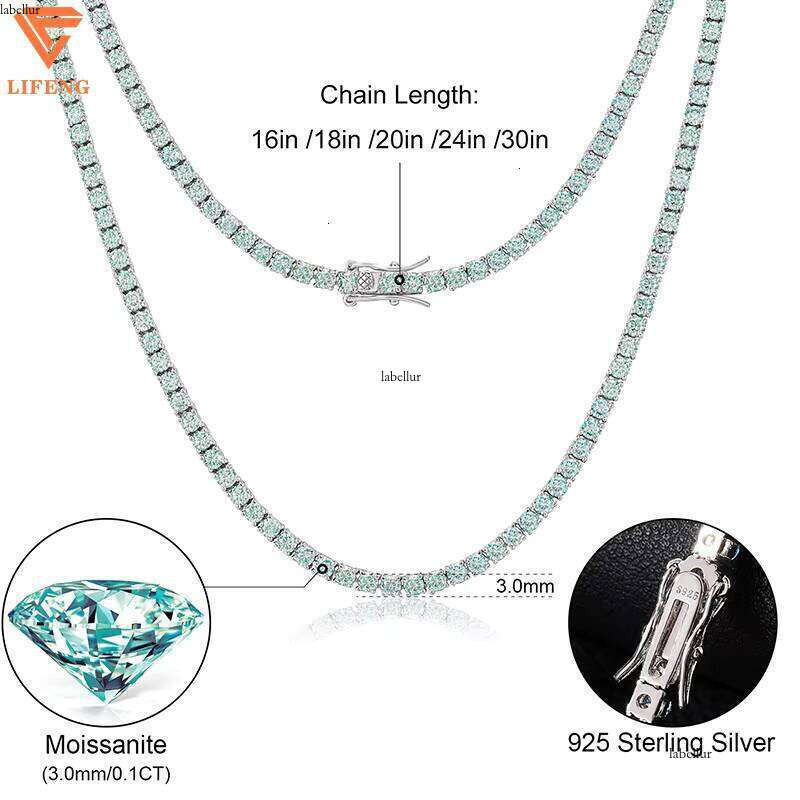 Iced Colorful VVS Silicon Cluster Chain Women's Jewelry Platinum Plated Sterling Sier Tennis Necklace