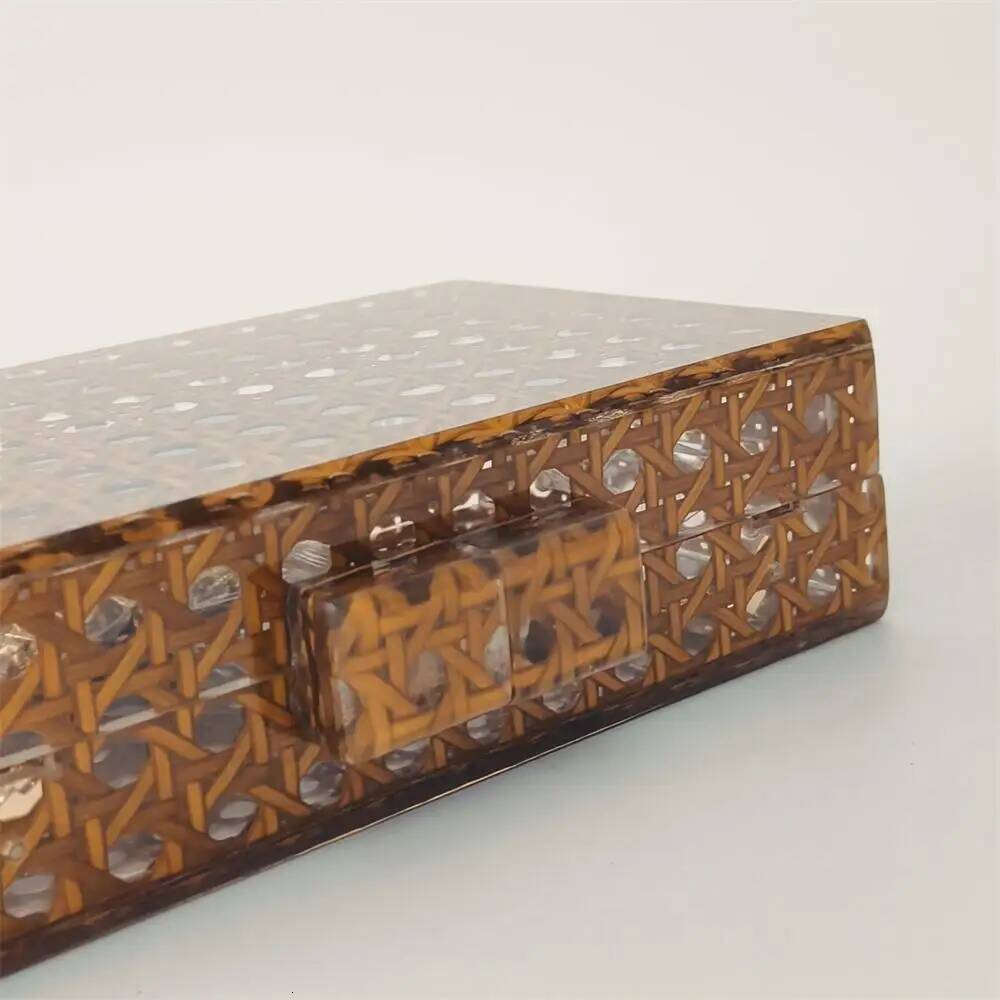 Acrylic Egg Cane Rattan Clutch Bag Wedding Party Summer Beach Dark Brown Flap Handbag Female Lady Designer Purse high-quality