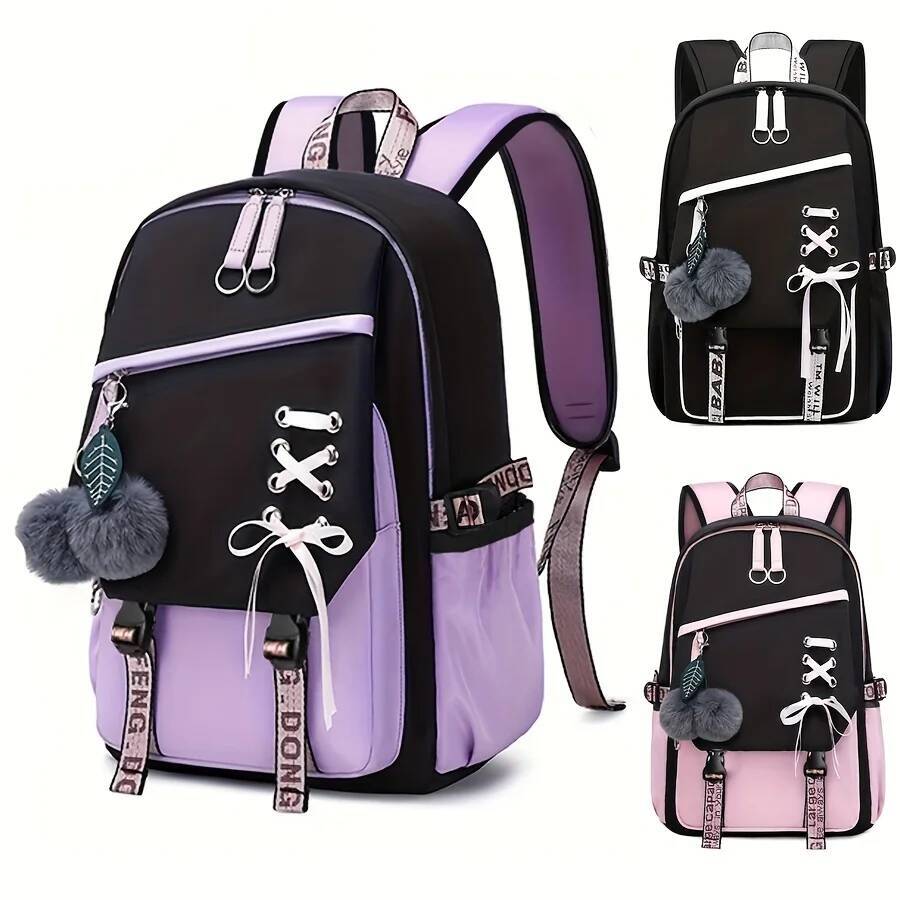 Teenagers Cute Schoolbag Shoulder Backpack Nylon Fabric Girls, Large Capacity Splash-Proof