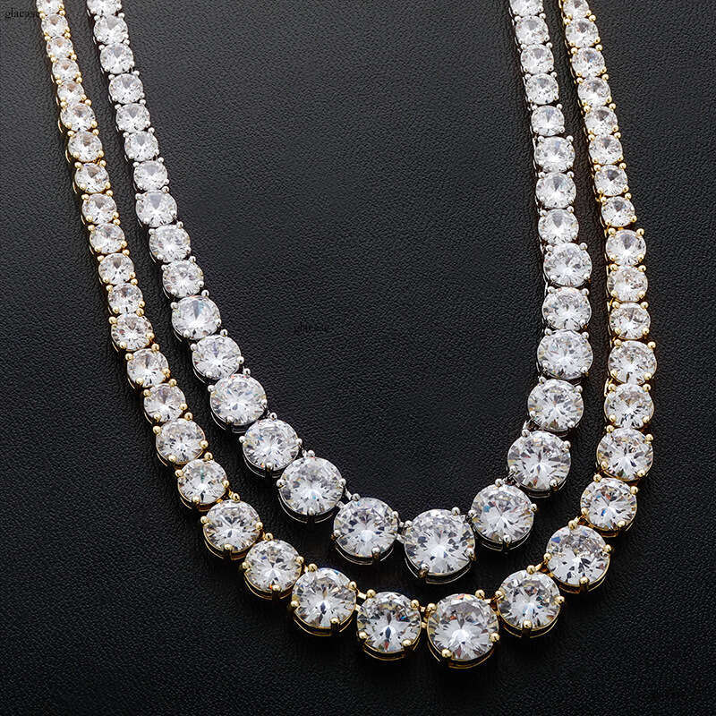 Single Row Moissanite chain Gradient Size Personality Tennis Chain Real Gold Plated Necklace