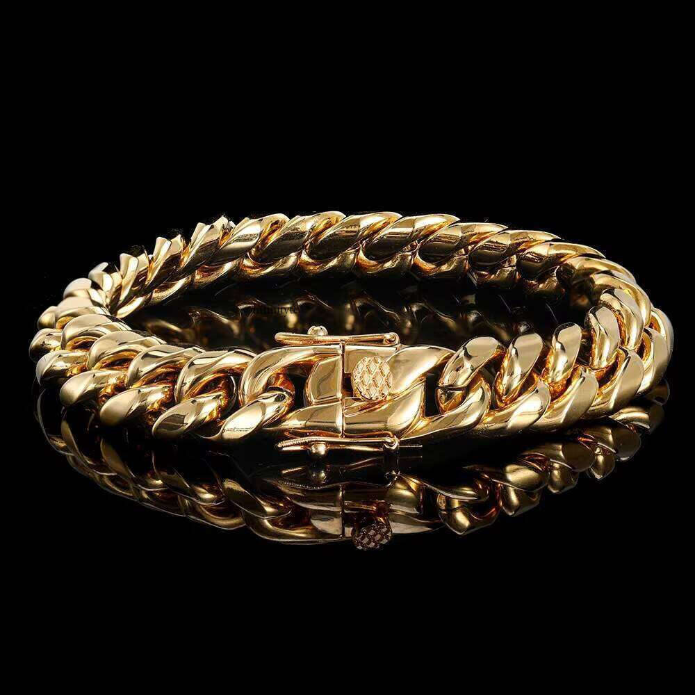NUOYA 10mm Stainless Steel Link Unisex Gold Plated Hip Hop Cuban Chain Bracelet for Men and Women Party Gift