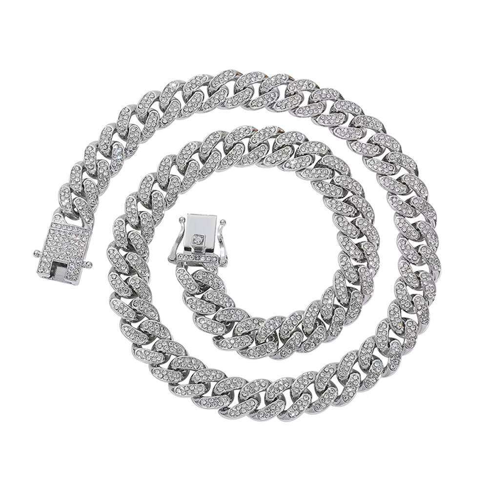 Fashion Stainless Steel Hip-Hop Iced Gold Cuban Chain Bracelet Jewelry for Women Heavy Necklace