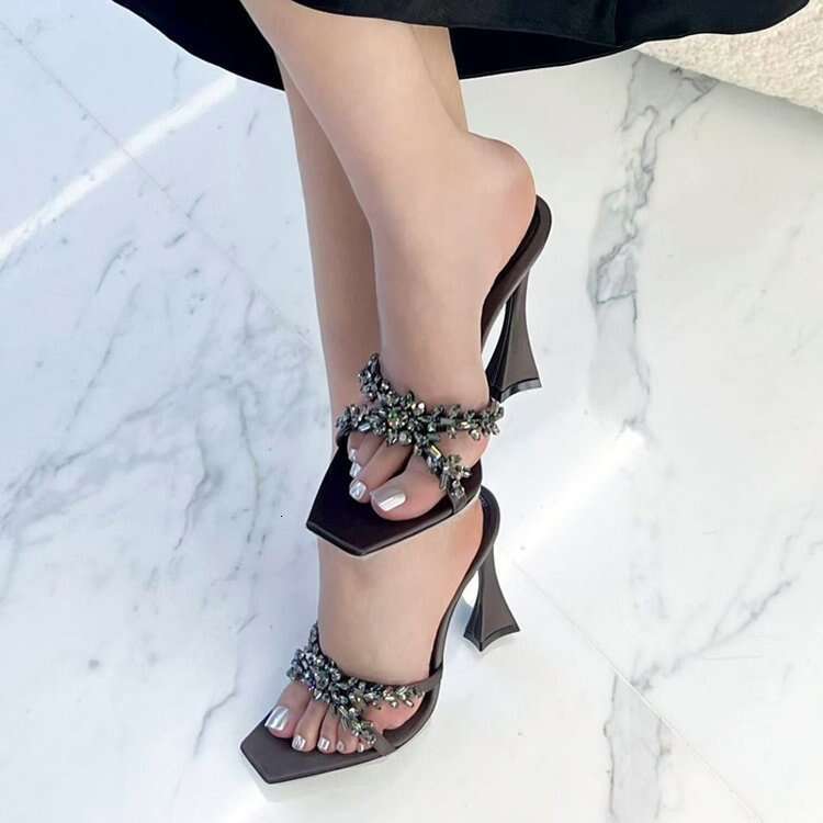 35-43 Plus Size 2025 Spring New Women's Designer shoes Shoe Square Toe Cross Rhinestone Satin Sandals Thin High Heel Elegant