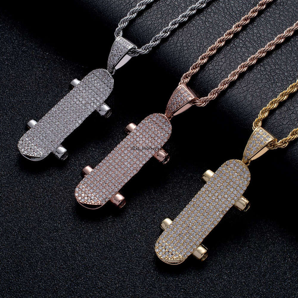 Men Skateboard Pendant Hip Hop Necklace Micro Paved Moissanite chain Personality Trendy Brand Cool Jewelry