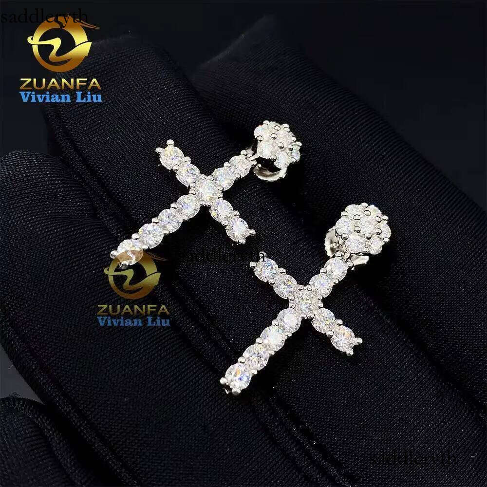 High Quality Gold Plated Sterling Sier Fine Jewelry Shiny Vvs Moissanite Dia Earrings