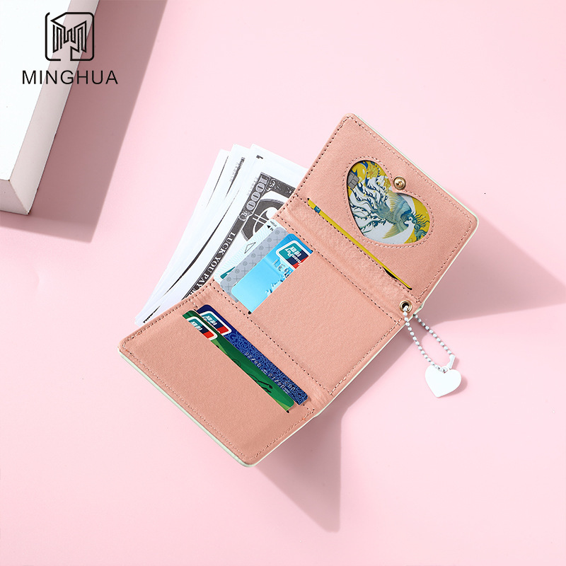 New Women's Wallet Luxury Bag Short Style Solid Color Card Holder Multi-card Slot Heart Pattern Simple Cross-border Cute Coin Purse Wholesale
