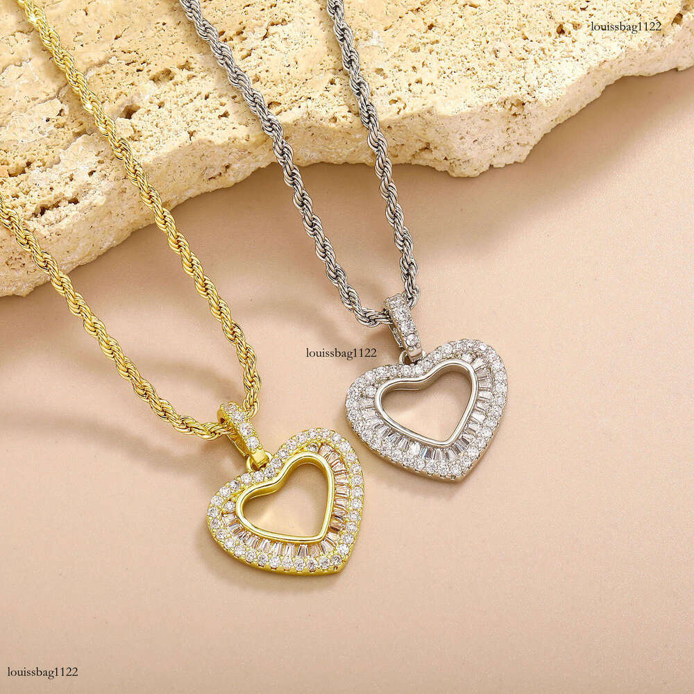 Hollow Heart Braided Moissanite chain Hip-Hop Accessories Sweater Chain Women Pendant Necklace Jewelry