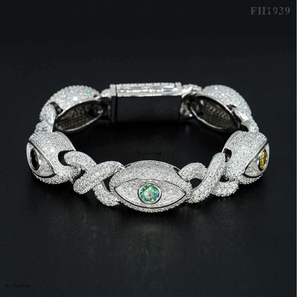 New Hip-Hop Personality Sier Moissanite 15mm 8-Shaped Eye Cuban Chain Bracelet Necklace Jewelry