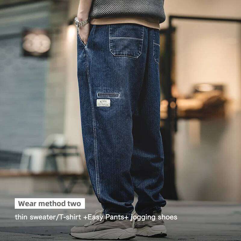 Maden Tapered Denim for Men Mid-waist Loose-fit Harem Pants Autumn Leisure Streetwear Blue Jeans YKK Metal Zippers