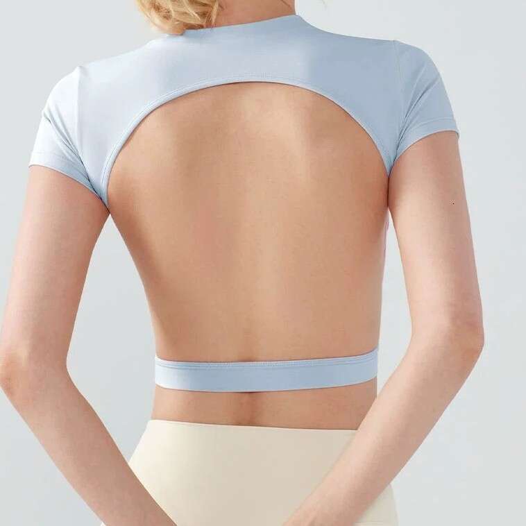 Nude Bamboo Fiber Women's Yoga Sport T - Shirt with Chest Pad for Summer Fitness