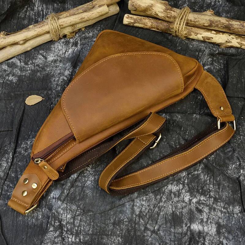 Retro Style Genuine Crossbody Bags Men Male Single Shoulder Leather Sling Bag Fashion Outdoor Chest Pack Anti Theft