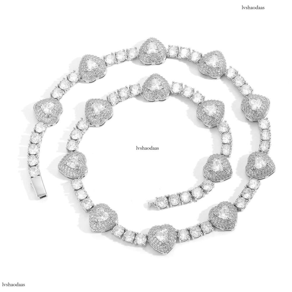 New Heart Tennis Chain Micro-Paved Moissanite chain Personality Trendy Men's Hip-Hop Necklace Street Style