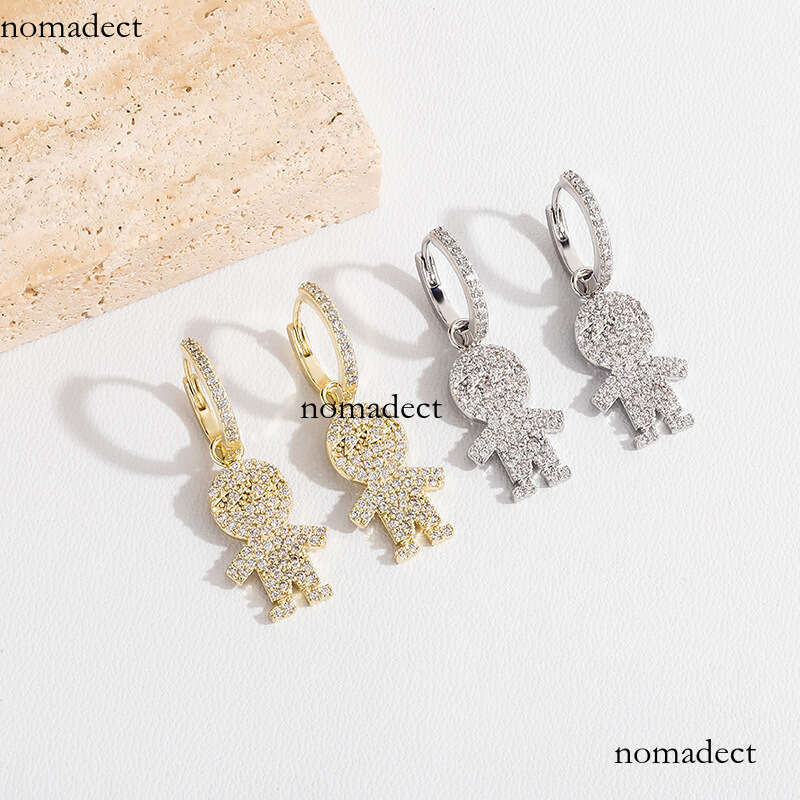Creative Hip-Hop Full Zircon Cartoon Little Man Versatile Earrings for Men and Women Unique Ear Jewelry