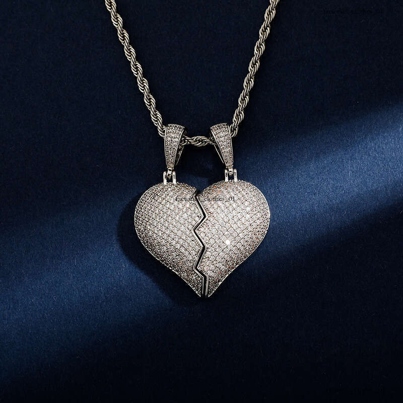 Trendy Combination Necklace Hip-Hop Gold-Plated Full Moissanite chain Men's Fashion Heartbreak Pendant Jewelry