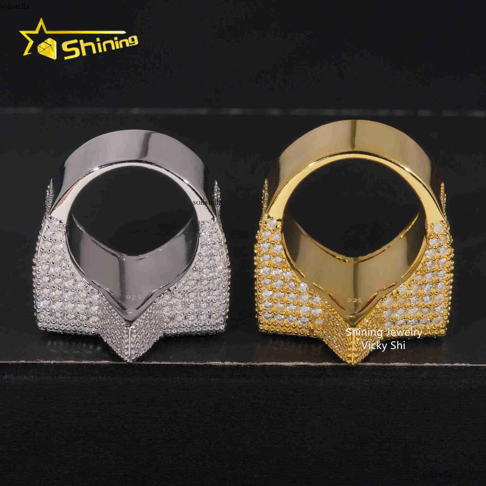 New Arrival Hip Hop Men Sterling Sier Gold Plated Iced Out Baguette Moissanite Star Ring