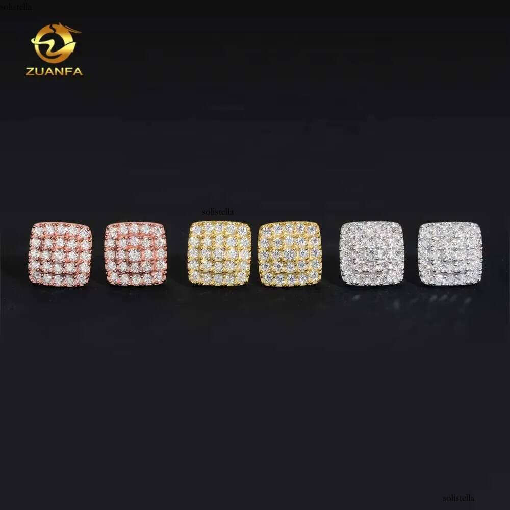 Wholesale Factory Price Sterling Sier White Gold Iced Out Dia Hip Hop Moissanite Earrings