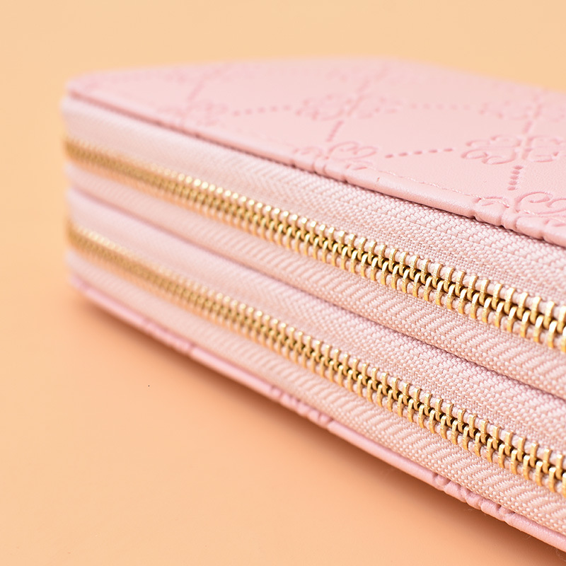 Wallet For Women Long Style European And American Shiny Leather Luxury Bag Double Zipper Clutch Large Capacity Double Layer Phone Bag Matte Wrist Stra
