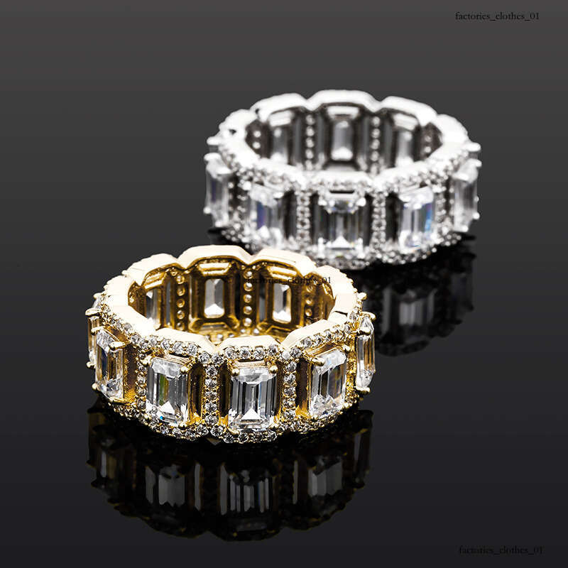 Rectangular Zircon Hip Hop Men's Full Band Ring
