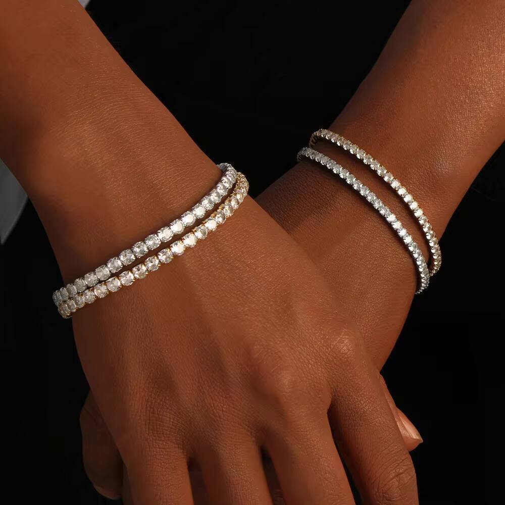 Elegant 3 4 mm 18K Gold Plated Stainless Steel Tennis Bracelet Jewelry Bling Iced Out Cubic Zirconia CZ Tennis Chain Bracelet