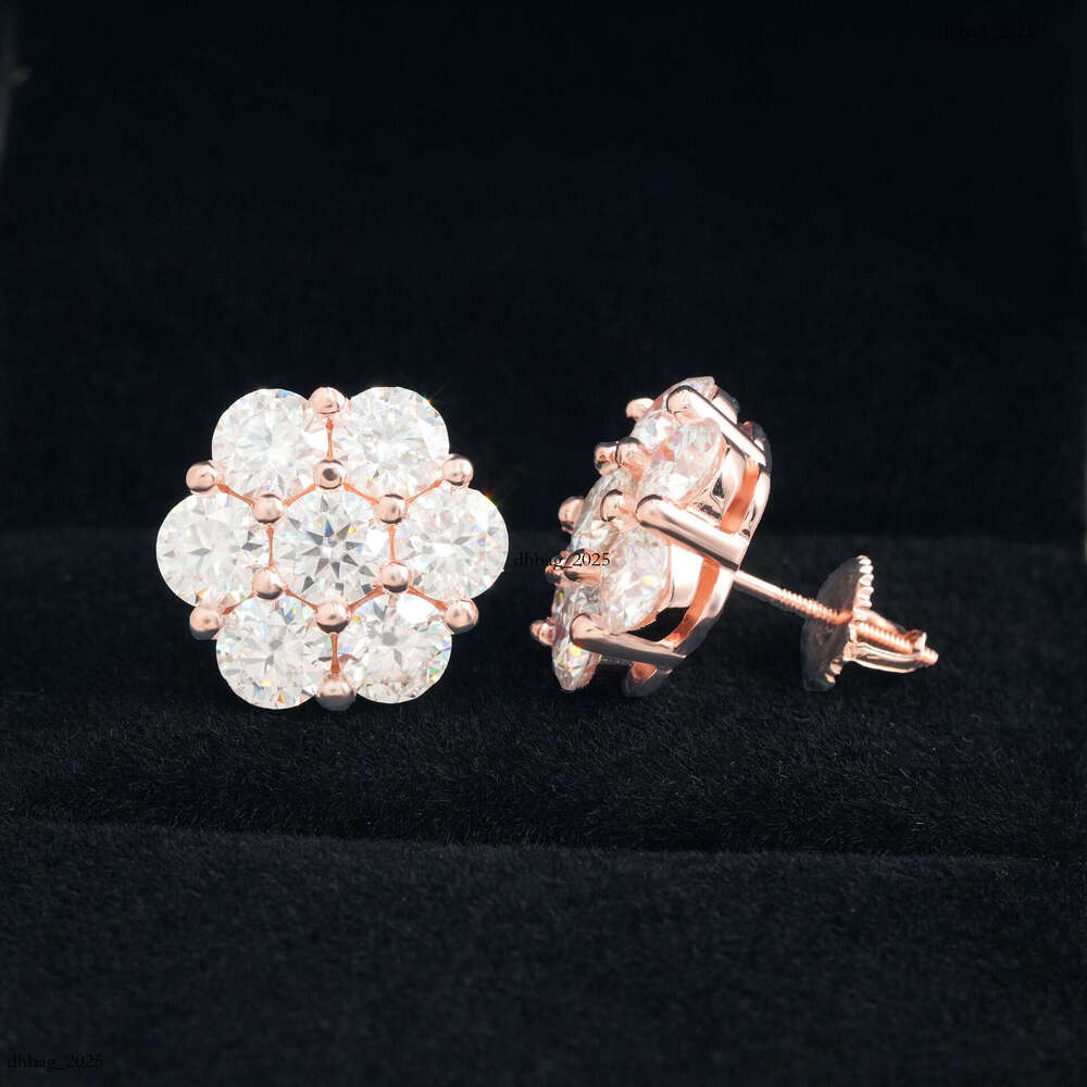 New Iced Out VVS 15.0mm Moissanite Full Inlaid Flower Stud Earrings Hip Hop Jewelry