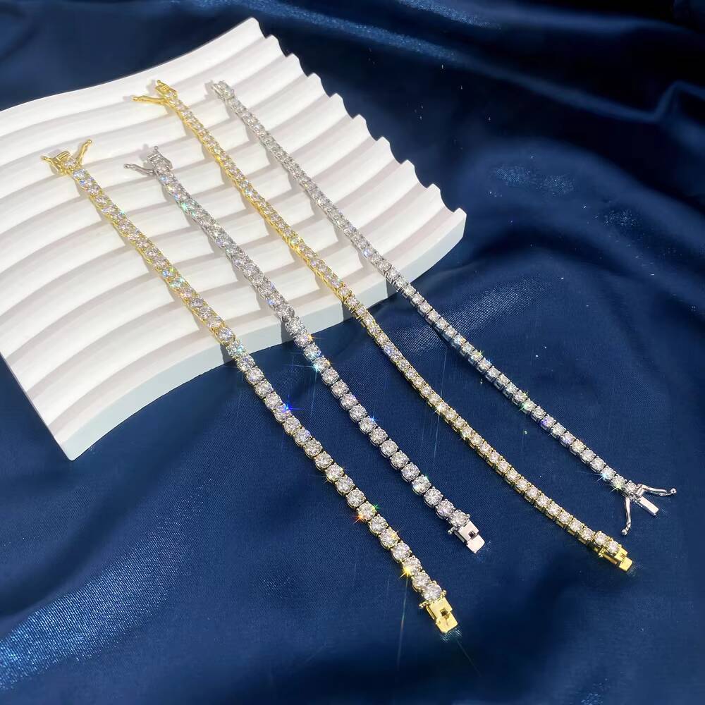 Fashion Unisex Jewelry Real Gold 10K 14K Diamond Tennis Chain 3mm Chain Bracelet Charm Lab Created Diamond Tennis Bracelet Men
