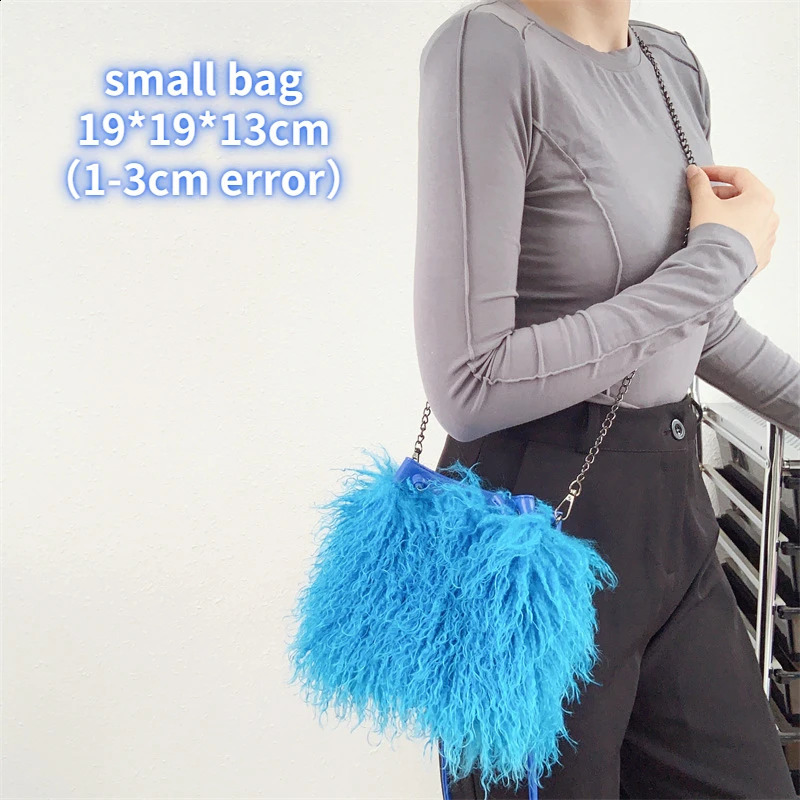 Wool Womens Plush Shoulder Bags Y2k Faux Fur Drawstring Bucket Bag Fashion Female Furry Purse Tote Handbags 250809