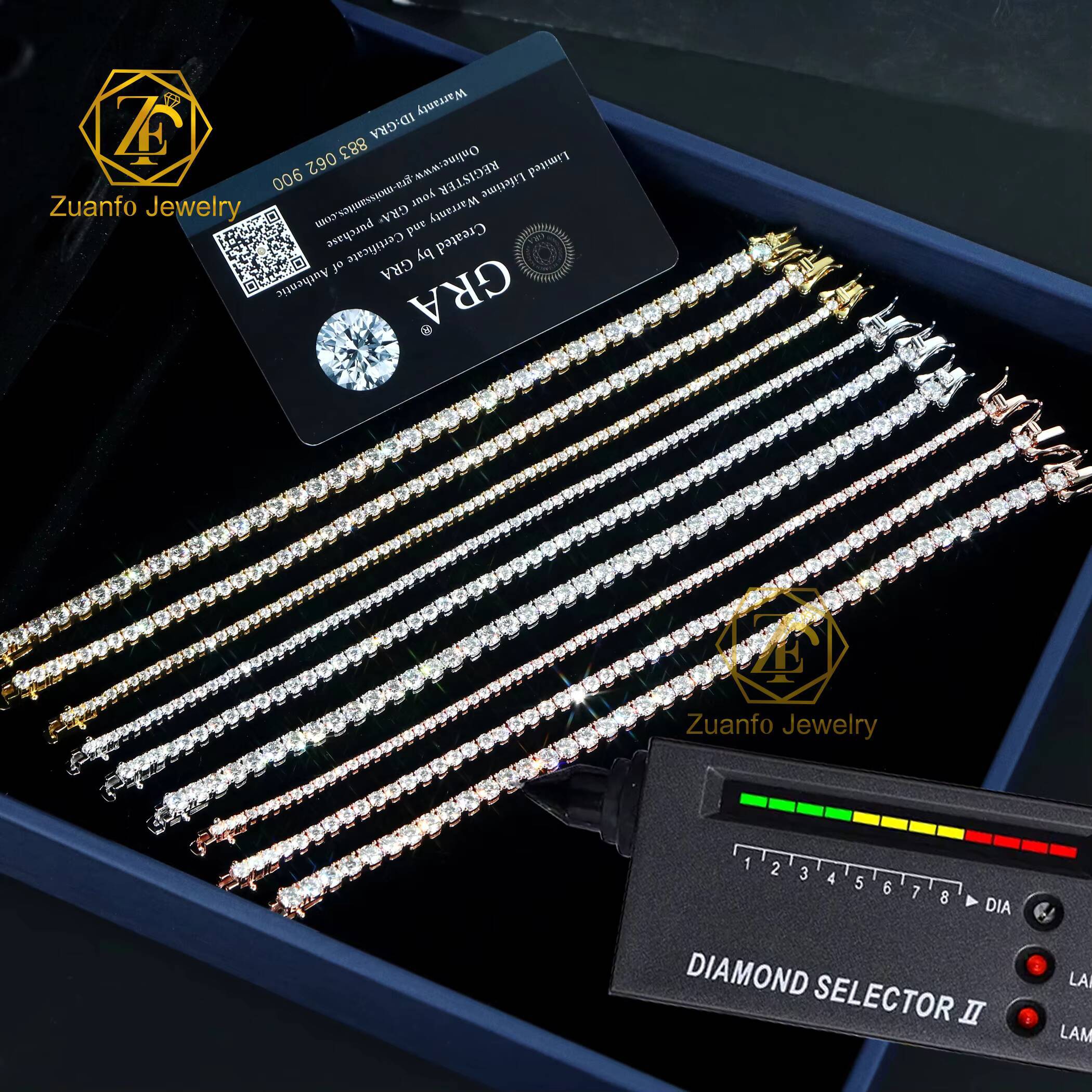 2mm-6.5mm 925 Silver Tennis Chain Link Chain Moissanites Bracelet Necklace with Round Diamond Shape Moissanite