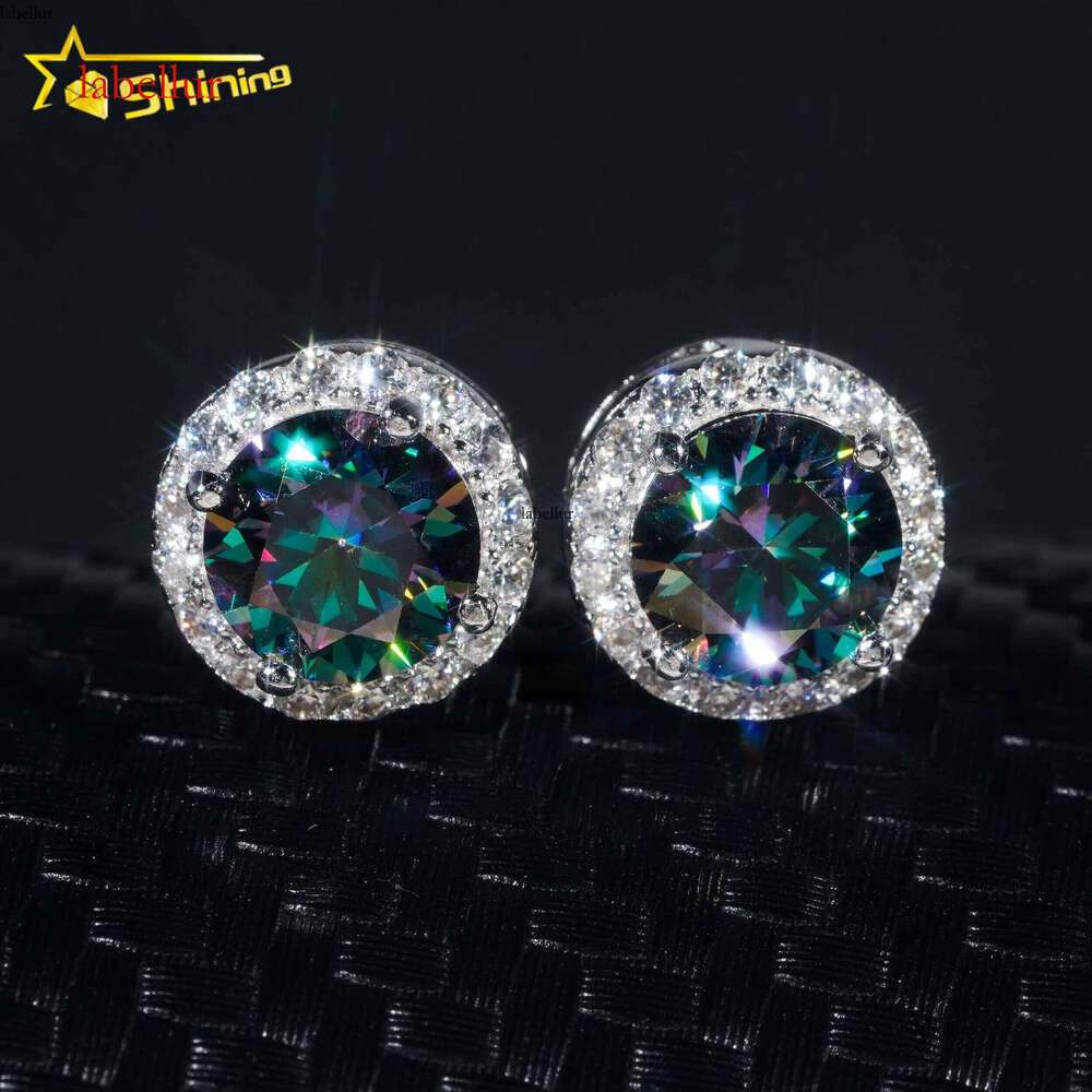 RTS Pass Dia Tester Classic Hip Hop Jewelry Sterling Sier Gold Plated 6.5mm Colored VVS Moissanite Stud Earrings