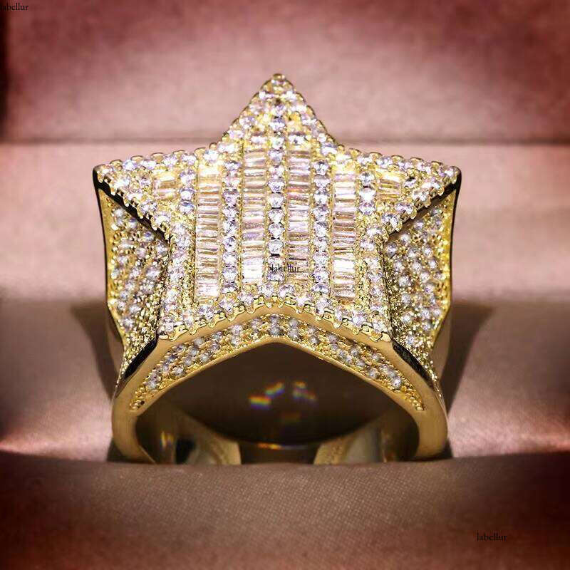High Quality Full Dia European and American Hip-hop Men's Micro Set Zircon Star Charm Ring