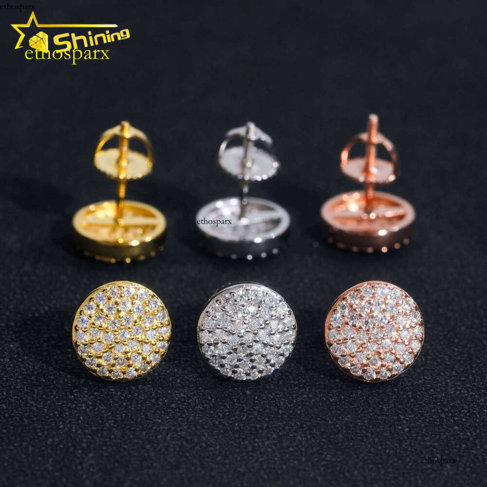 Pass Tester Sterling Sier Gold Plated VVS Dia Moissanite Bubble Round Shape Stud Earrings for Men