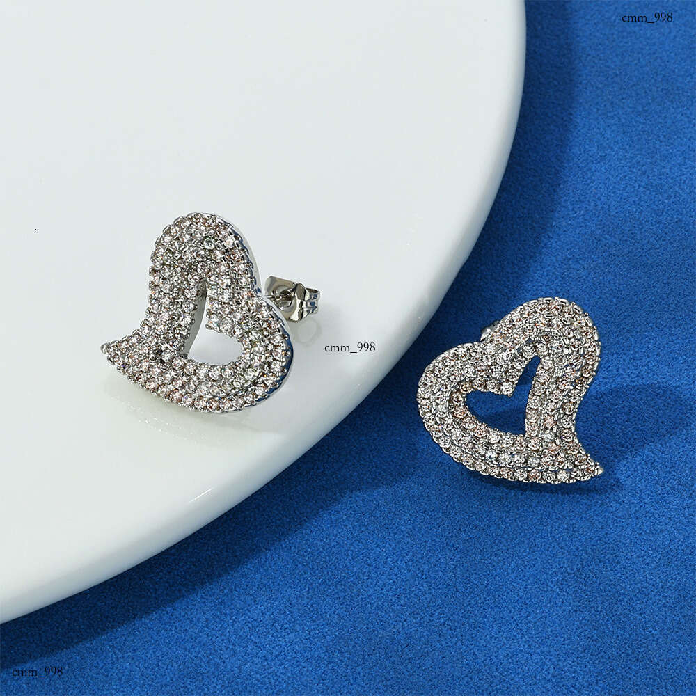 Hip Hop Iced Out VVS Moissanite Hollow Heart Full Dia Men's Earrings Ins Accessories