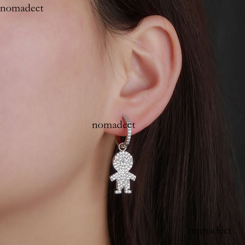 Creative Hip-Hop Full Zircon Cartoon Little Man Versatile Earrings for Men and Women Unique Ear Jewelry