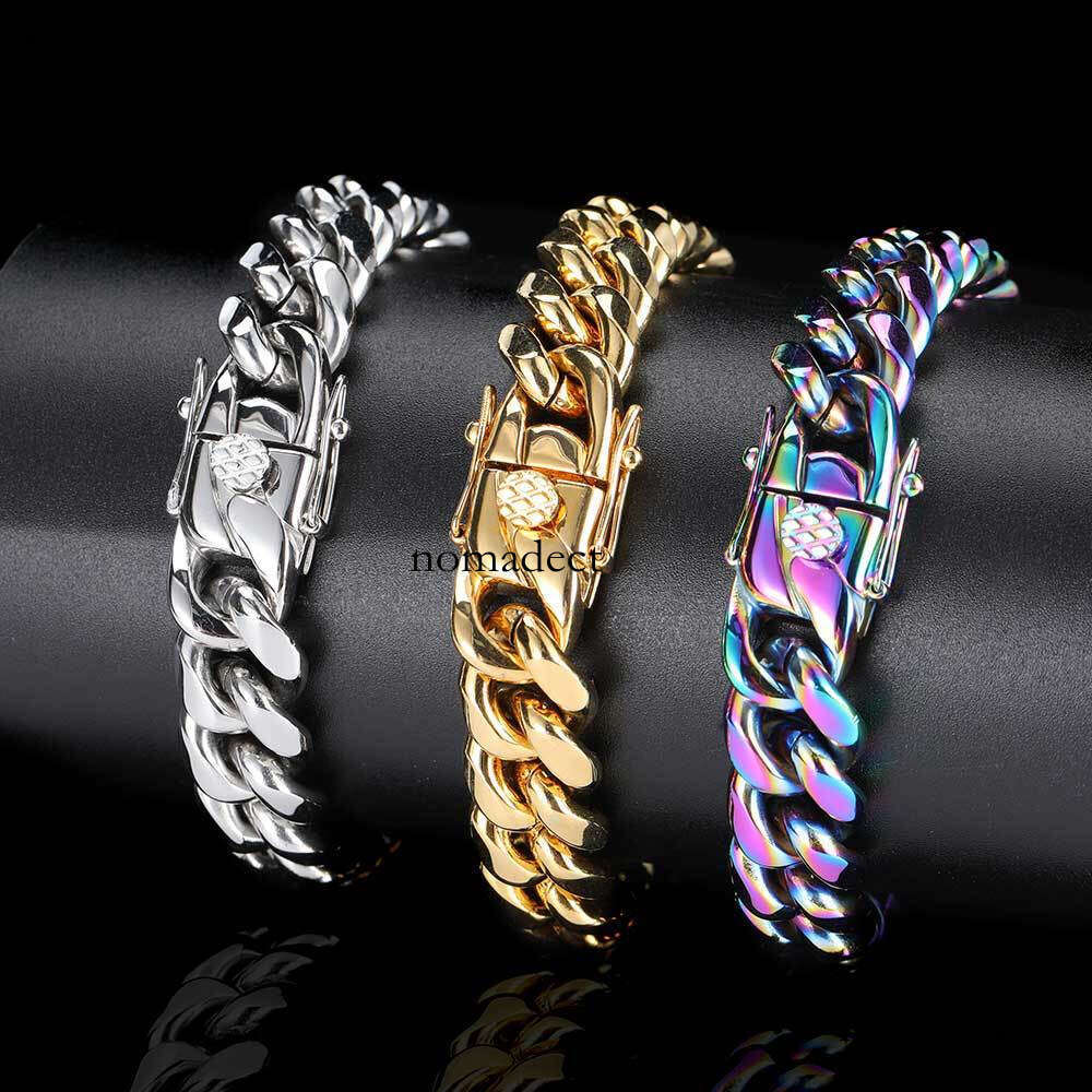 Stainless Jewelry Dragon Head Buckle Encrypted Round Grinding Cuban Hip Hop Titanium Steel Bracelet Men