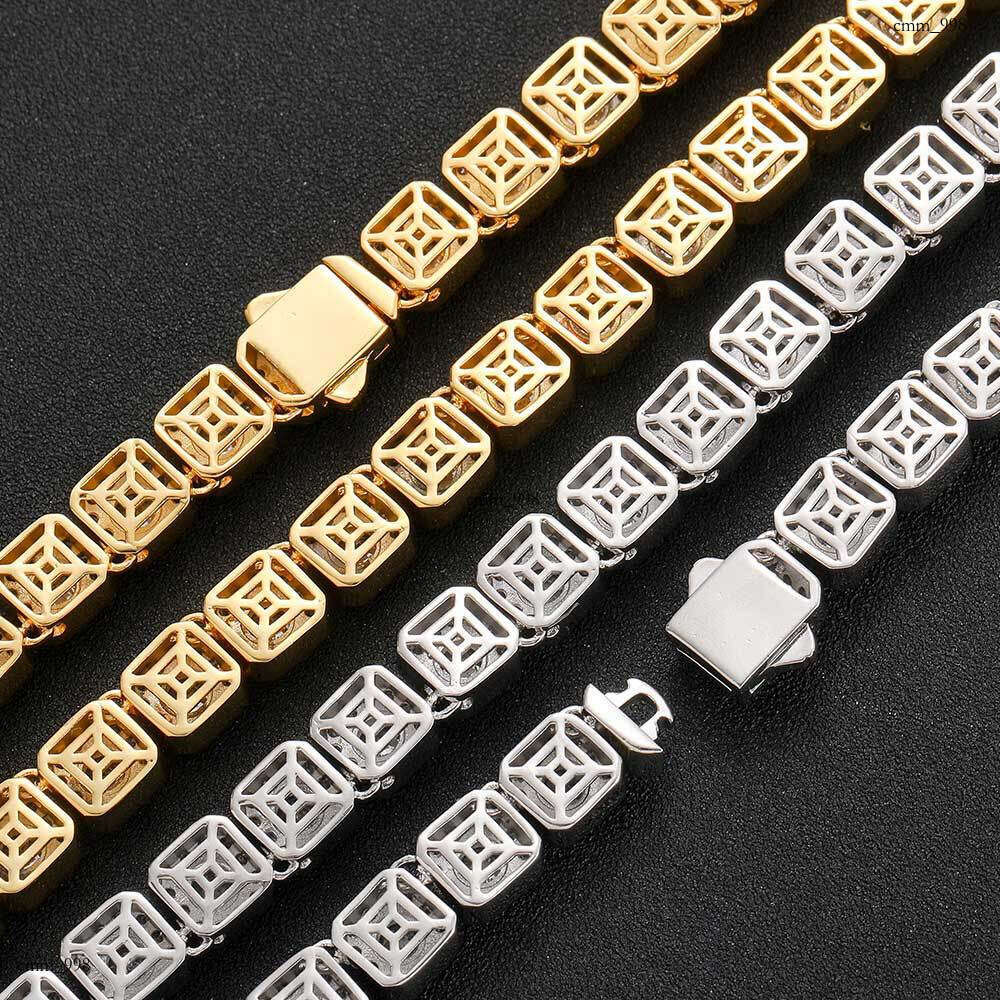 New 10mm Spring Buckle Square Rock Sugar Chain Moissanite chain Trendy Hip-Hop Men's Necklace Jewelry