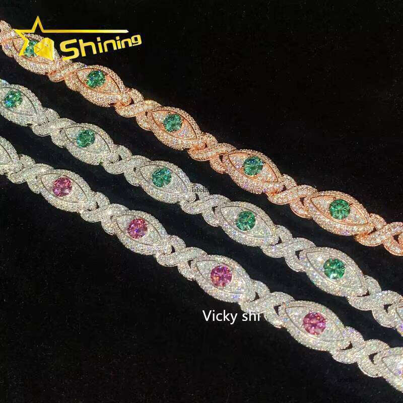 12mm Sier Colorful Eye Hip Hop Jewelry Men's Iced Out Infinite Silicon Stone Cuban Bracelet