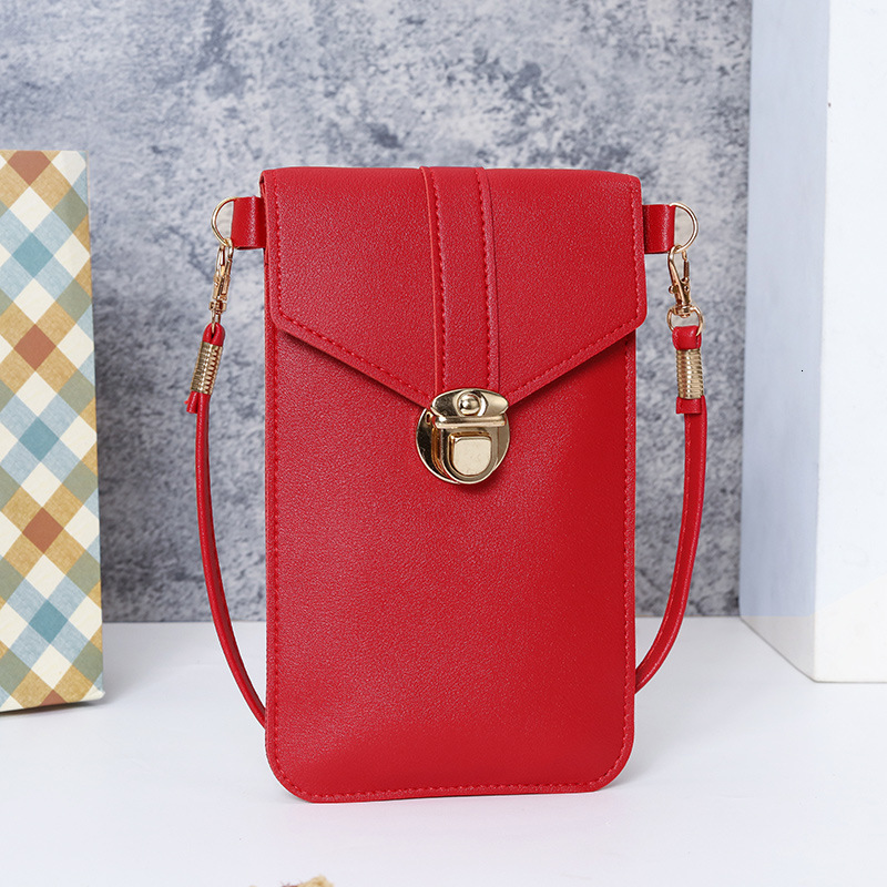2025 New Luxury Bag Women's Trendy Lock Buckle Crossbody PU Leather Touchscreen Phone Wallet Retro Student Buckle Small Wallet