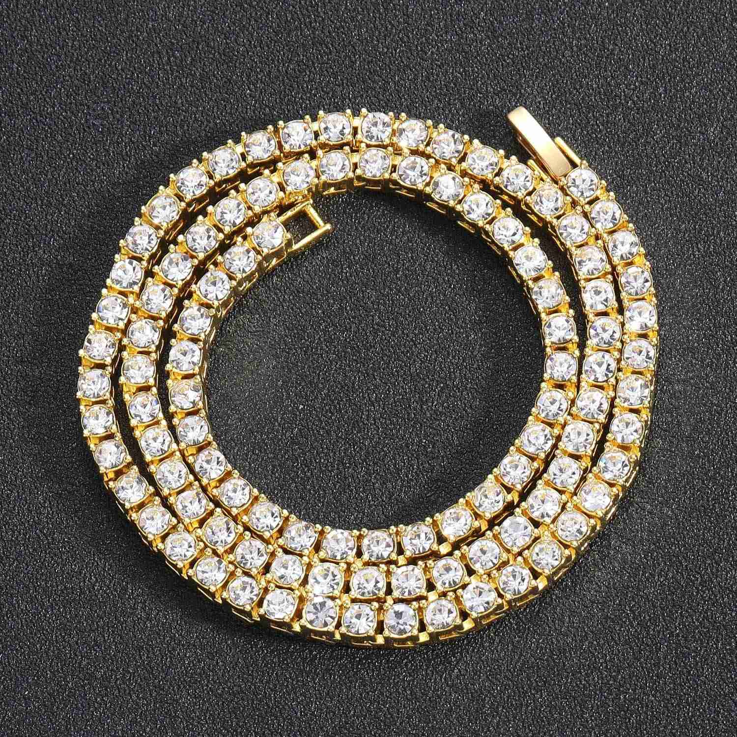 3mm 4mm 5mm 6mm Zinc Alloy Tennis Choker Chain 1 Row Hip Hop Iced Out Crystal Tennis Chain Necklace Jewelry Set