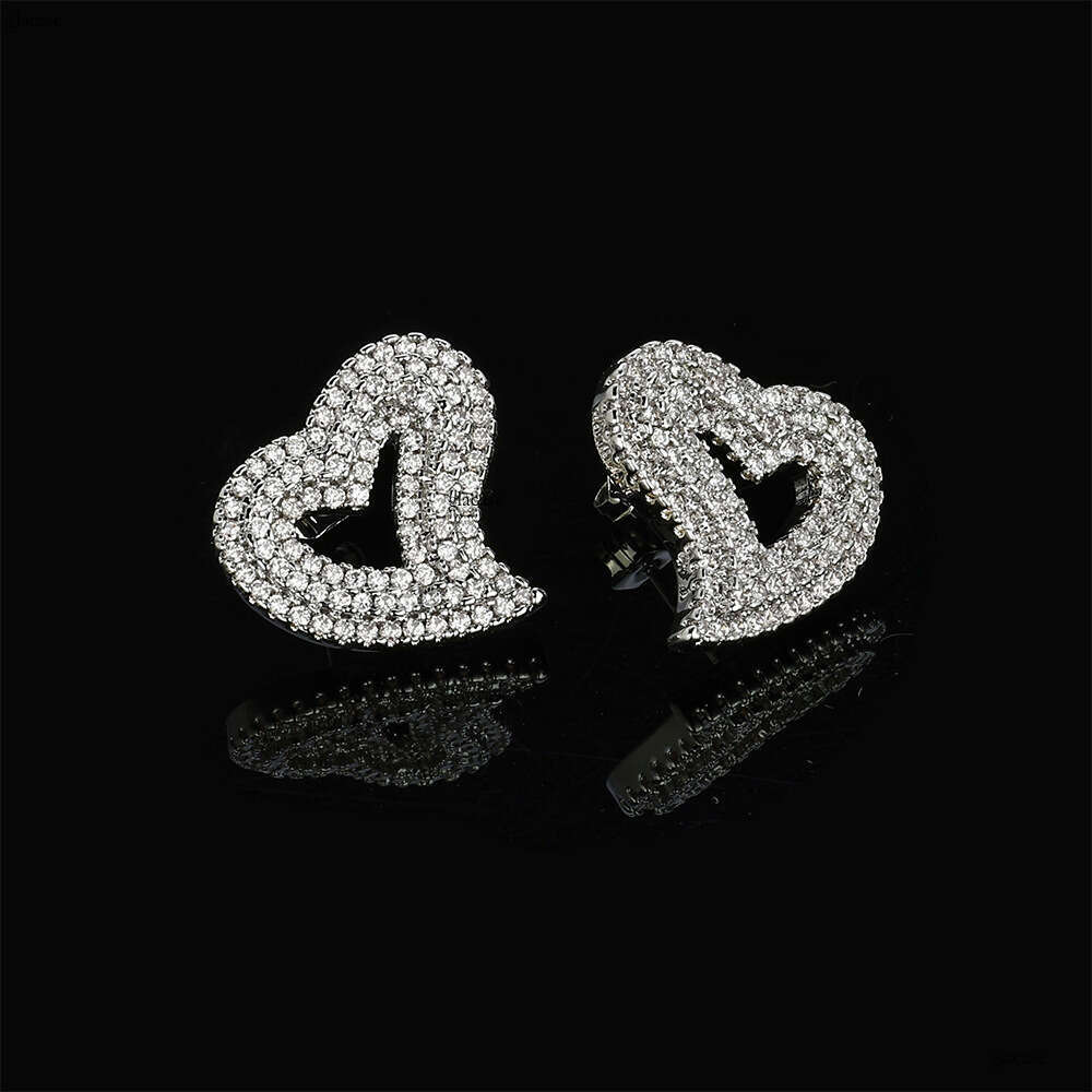 Hip-Hop New Hollow Heart High-End Trendy Brand Zircon Earrings Exaggerated Ear Jewelry