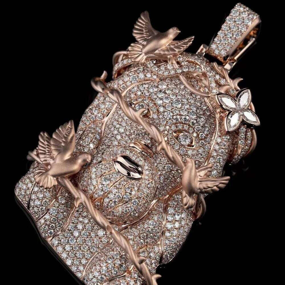 3inch High Complete Iced VVS Silicon Rose Gold Plated Jesus Pendant, with Thorn Bird