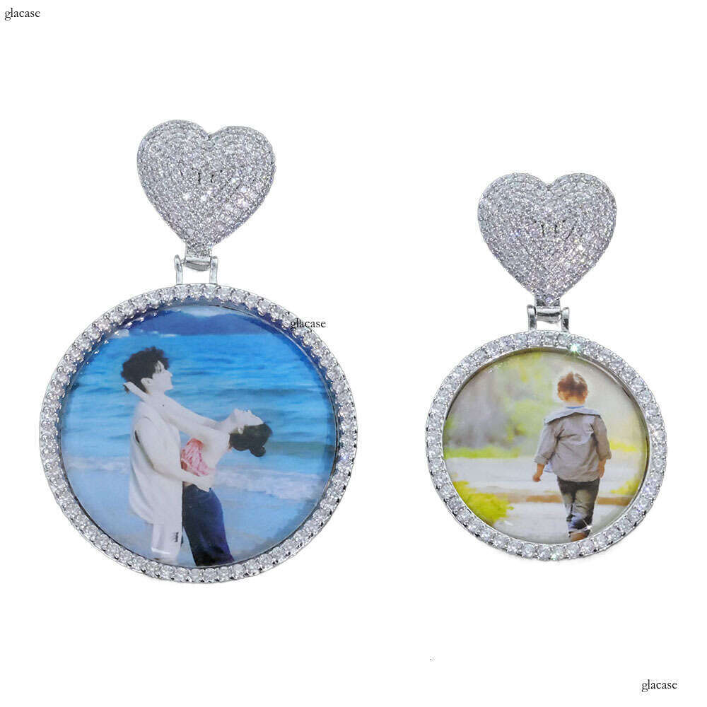Hip Hop INS Heart Buckle Photo Pendant Round Commemorative Frame Necklace High-End Jewelry
