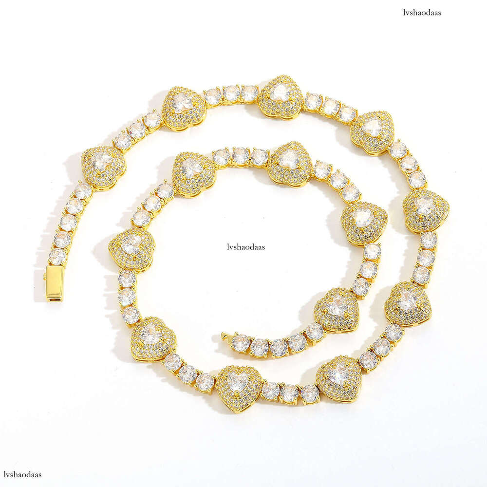 New Heart Tennis Chain Micro-Paved Moissanite chain Personality Trendy Men's Hip-Hop Necklace Street Style