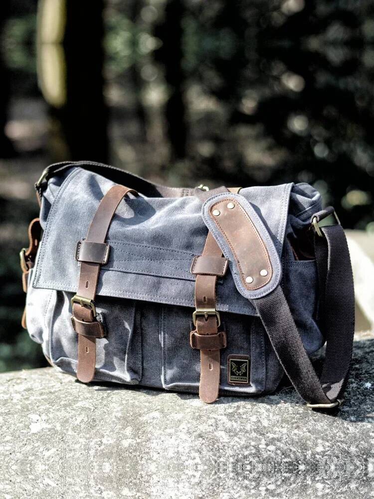 MUCHUAN Canvas Leather Men Messenger Big Satchel Shoulder Bags Male Laptop Briefcase Travel Handbag