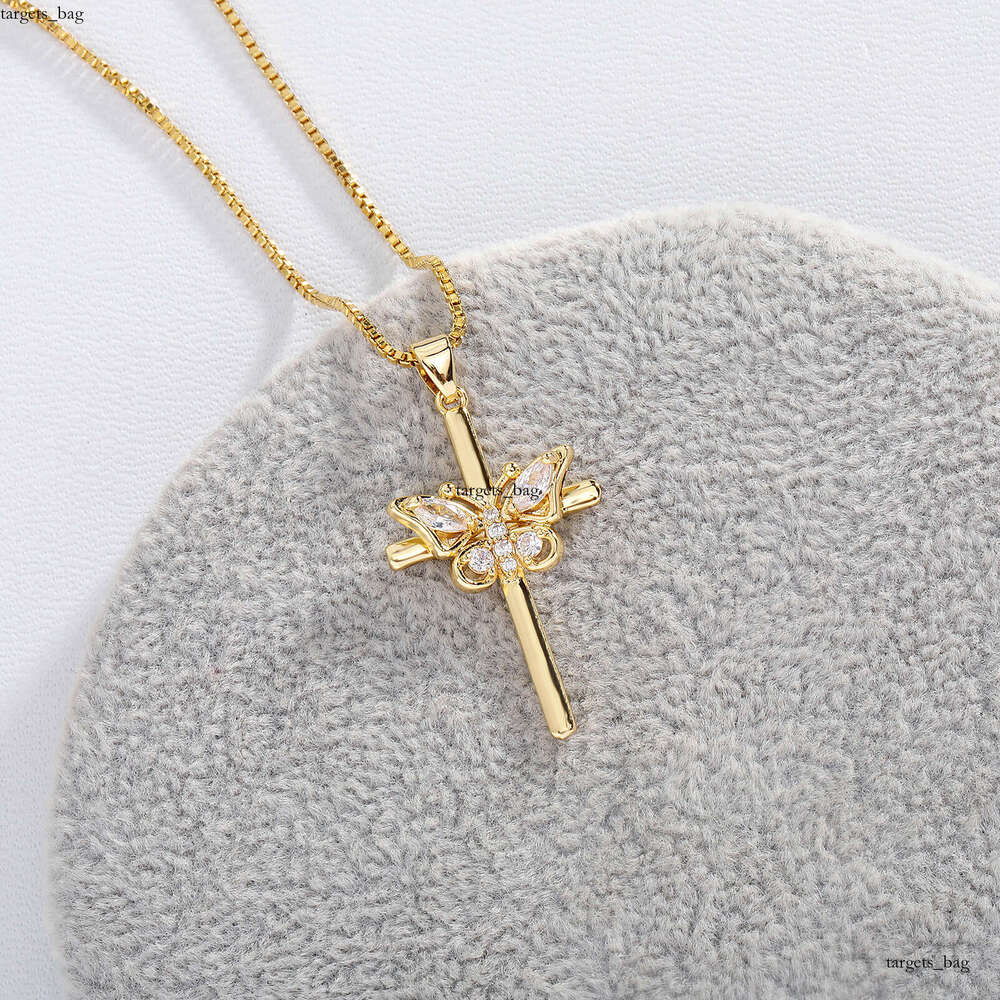 Unique Design Butterfly Cross Pendant Moissanite chain Micro-inlaid Fashionable Niche Necklace