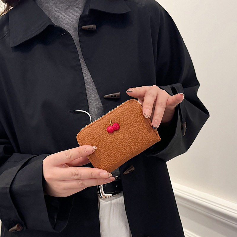 Zipper New Style Women's Cherry High-end Accordion Card Holder Multi-card Luxury Bag Designer Bag Slot Wallet Trendy Cross-border Wholesale Solid