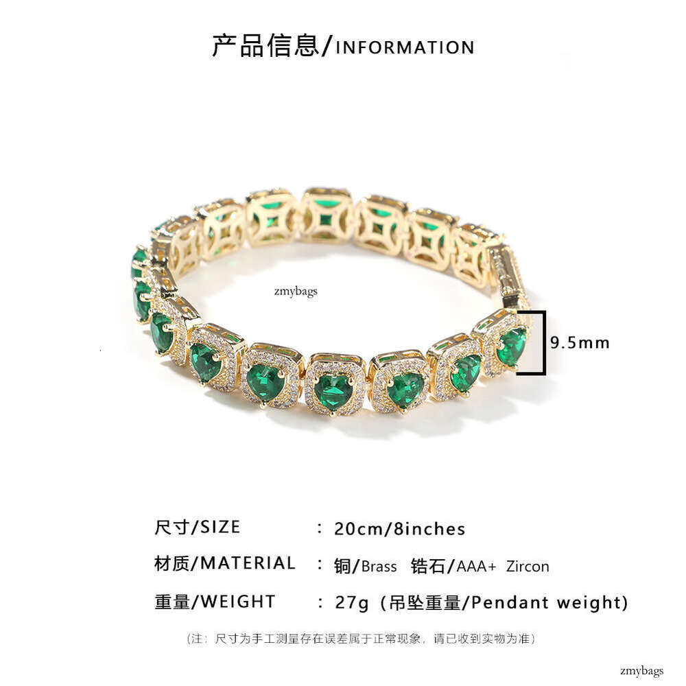 Hip-Hop Boy New 9mm Dia-Encrusted Bracelet Heart-Shaped Colorful Dia Ice Sugar Necklace Unisex Personality Fashion Jewelry