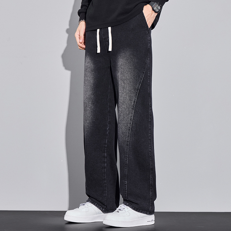 Men's Baggy Jeans Wide Leg Hip Hop Pants Irregular Sutures Loose Fit Trousers Streetwear