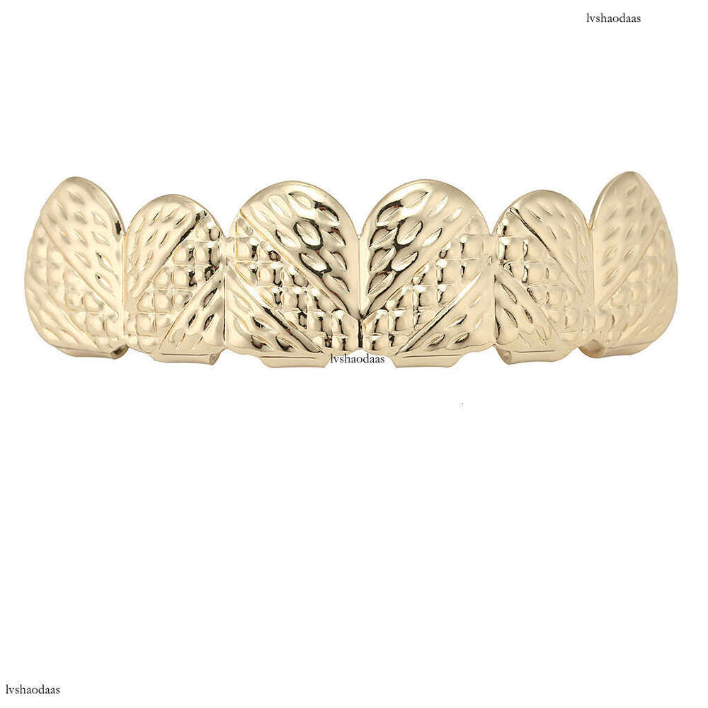 New Hip-Hop Gold-Plated Teeth Grills with Engraved Faceted Cross Texture and Real Gold Plating