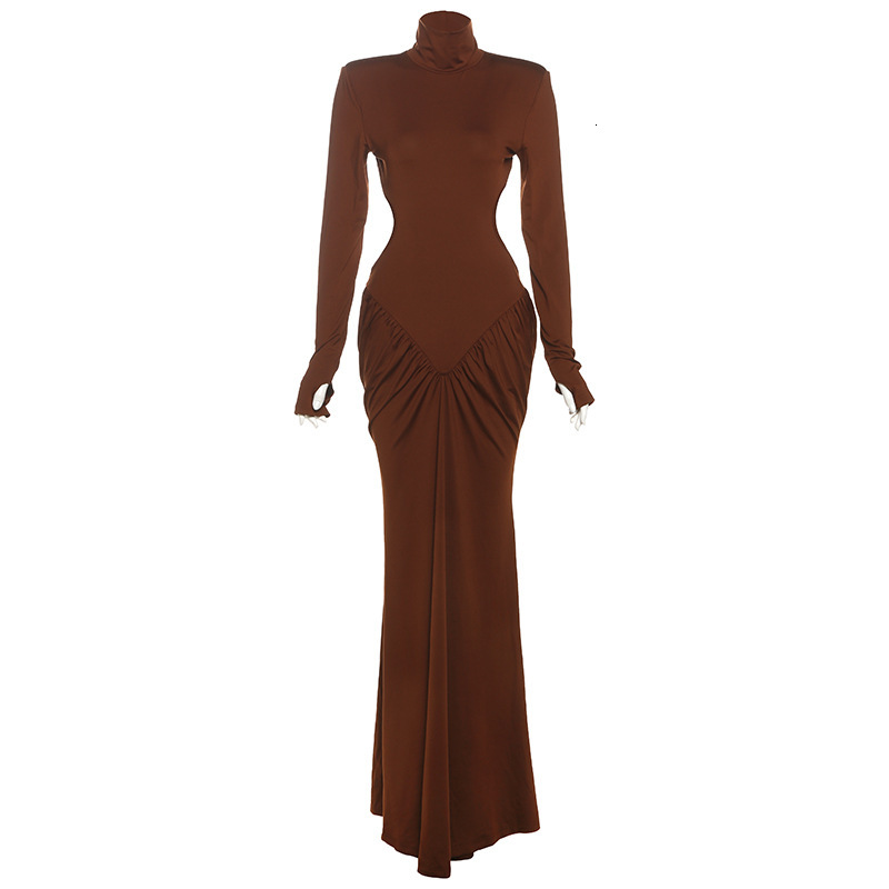 2025 Summer New Womens High Neck Elegant Slim Sexy Backless Solid Color Long Dress