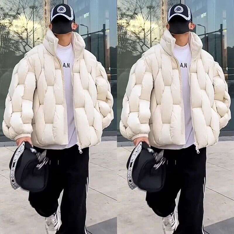 Clothing Men's Winter New Stand Collar Loose Warm Thickened Solid Color Couple Style Puffer Jacket Cotton Coat